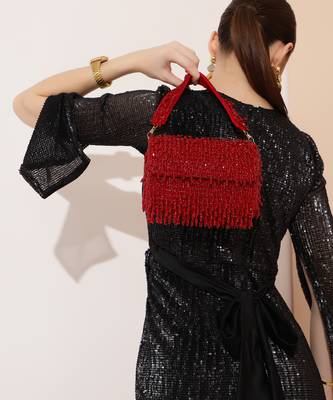 Red suede beaded flap over clutch bag 3