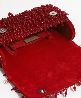 Red suede beaded flap over clutch bag 5