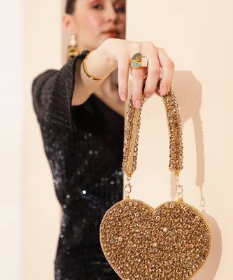 Gold suede mini heart bag 2
