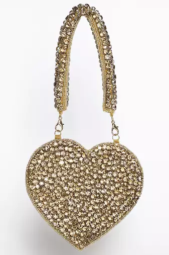 Gold suede mini heart bag