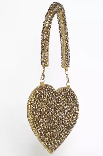 Gold suede mini heart bag