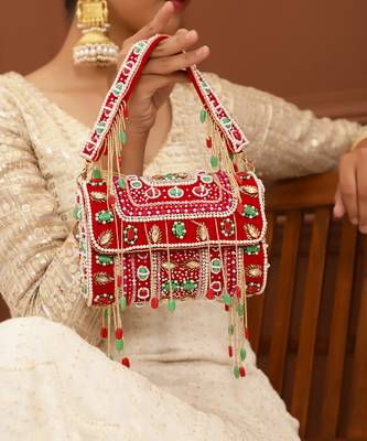 Red suede flap over clutch bag 1
