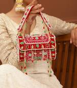 Red suede flap over clutch bag