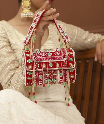 Red suede flap over clutch bag 2