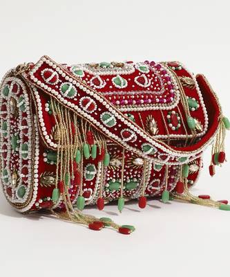 Red suede flap over clutch bag 4