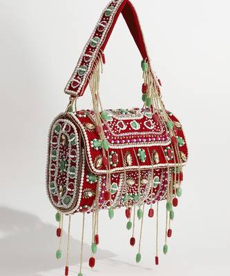 Red suede flap over clutch bag 5