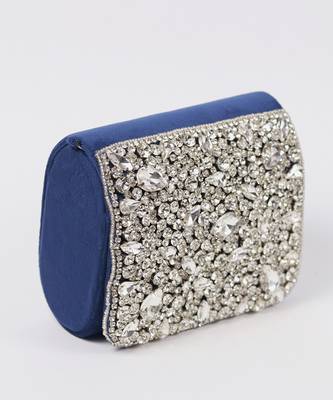 Blue suede mini bag with embroidered handle 3