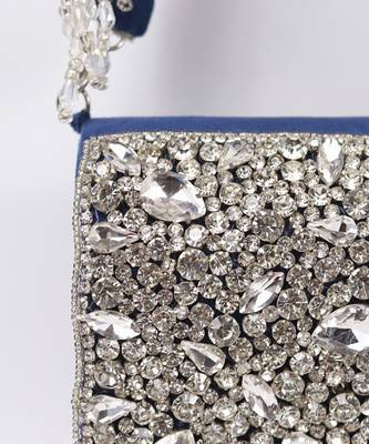Blue suede mini bag with embroidered handle 5