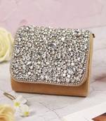 Gold suede mini bag with embroidered handle