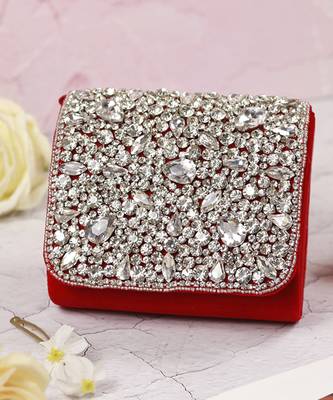Suede red mini bag with embroidered handle 1