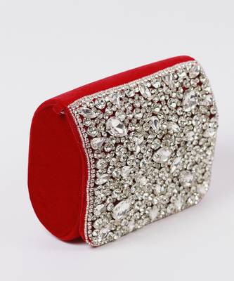 Suede red mini bag with embroidered handle 3