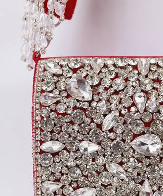 Suede red mini bag with embroidered handle 5