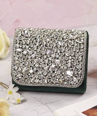 Green suede mini bag with embroidered handle 3