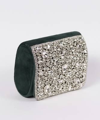 Green suede mini bag with embroidered handle 5