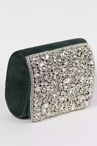 Green suede mini bag with embroidered handle