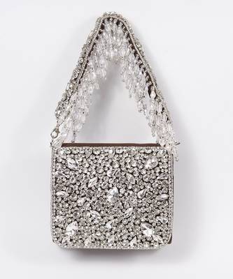 Brown suede mini bag with embroidered handle 1