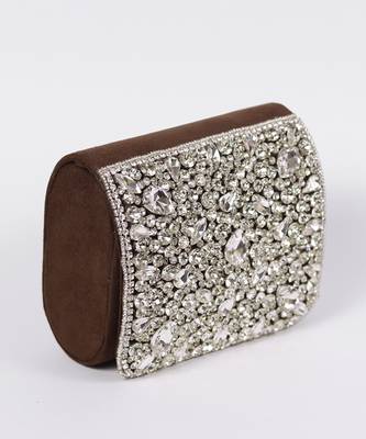 Brown suede mini bag with embroidered handle 5