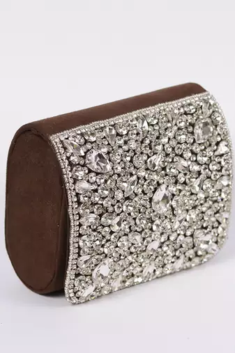 Brown suede mini bag with embroidered handle
