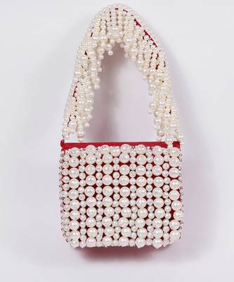 Red suede mini bag with embroidered handle 2