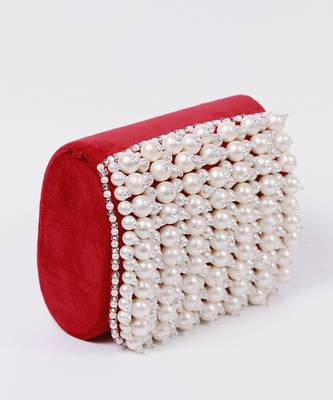 Red suede mini bag with embroidered handle 3