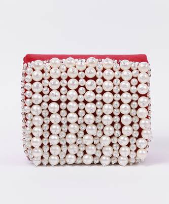 Red suede mini bag with embroidered handle 4