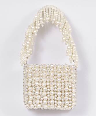 Suede white mini bag with embroidered handle 1