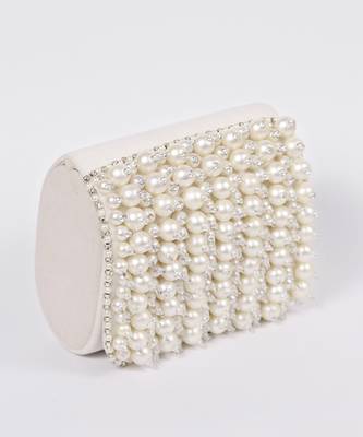 Suede white mini bag with embroidered handle 2