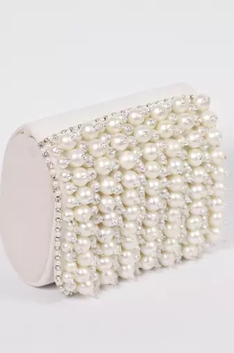 Suede white mini bag with embroidered handle