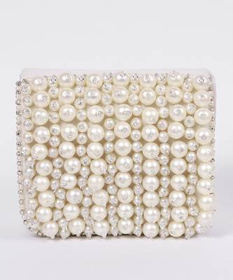 Suede white mini bag with embroidered handle 3