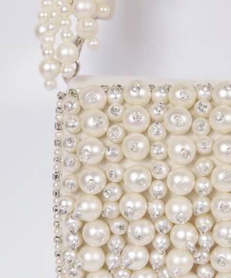Suede white mini bag with embroidered handle 5