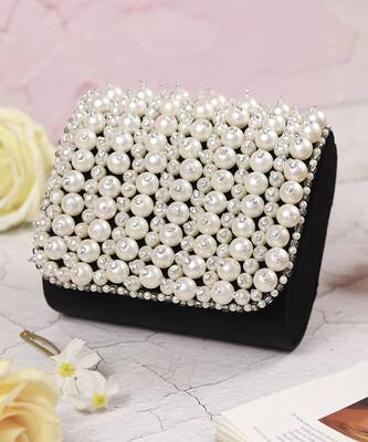 Black suede mini bag with embroidered handle 1