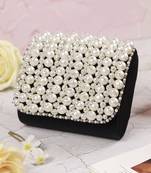 Black suede mini bag with embroidered handle