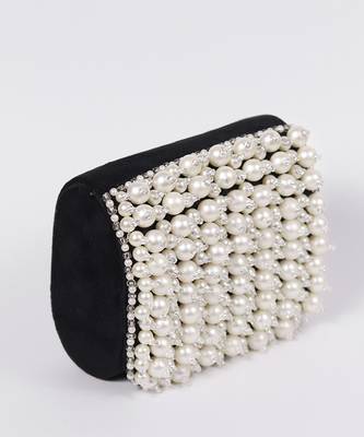 Black suede mini bag with embroidered handle 3
