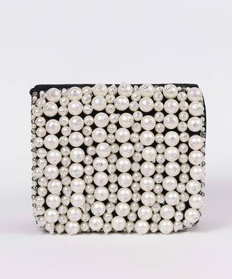 Black suede mini bag with embroidered handle 4