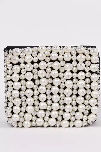 Black suede mini bag with embroidered handle