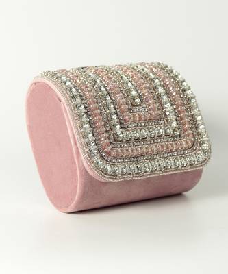 Pink suede mini bag with embroidered handle 2