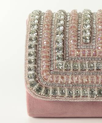 Pink suede mini bag with embroidered handle 3