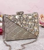 Silver beaded silver embellished brass clutch