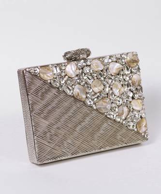 Silver beaded silver embellished brass clutch 3