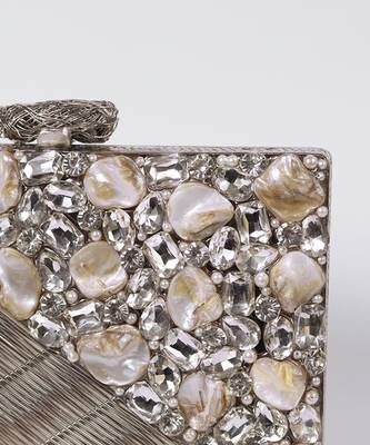 Silver beaded silver embellished brass clutch 4