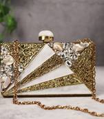 Gold bead embellished mother of pearl clutch
