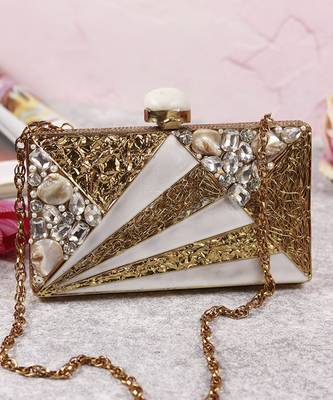 Gold bead embellished mother of pearl clutch 2