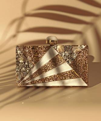 Gold bead embellished mother of pearl clutch 3