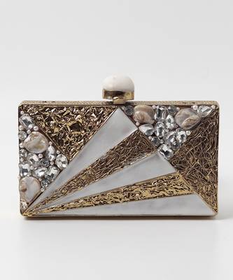 Gold bead embellished mother of pearl clutch 4