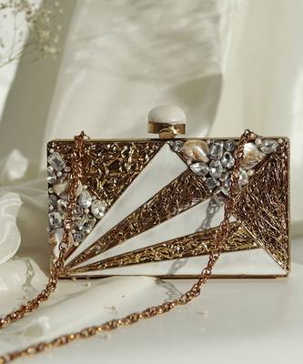 Gold bead embellished mother of pearl clutch 5