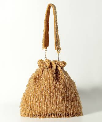 Gold suede golden potli bag with handle 1