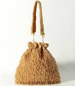 Gold suede golden potli bag with handle