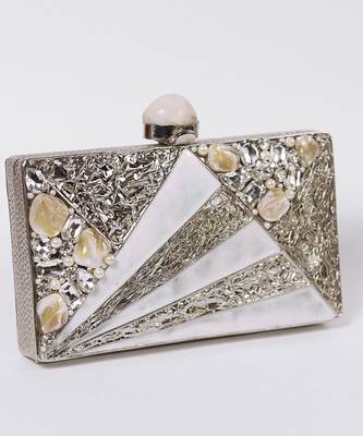 Silver beaded embellished mother of pearl clutch 2