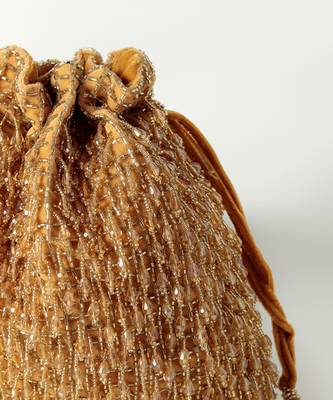 Gold suede golden potli bag with handle 2
