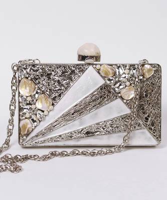 Silver beaded embellished mother of pearl clutch 3